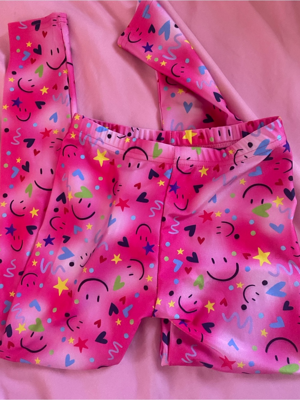 Girls' Pink Smiley & Star Print Leggings